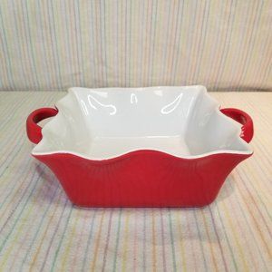 Cordon Bleu 2007 Red White Wavy Edge Square Baking Dish Handles Ruffle Scalloped
